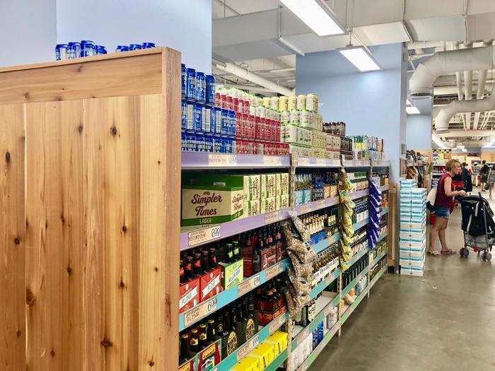 Inside, the store kept up the nautical theme with some light wood shelving structures that looked similar to shipping containers.