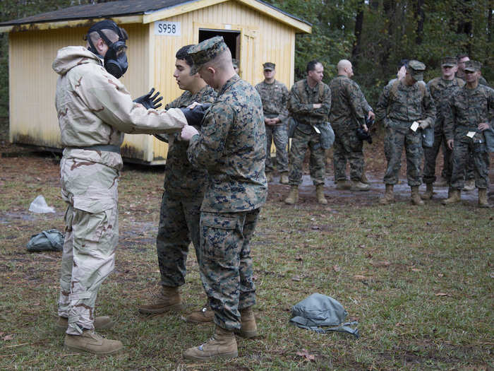 "The gas chamber training teaches Marines how to employ gas masks in toxic environments, and to instill confidence with their gear during CBRN training. Training in the gas chamber is essential because a service member can never know when they could be attacked," Gilmore said.