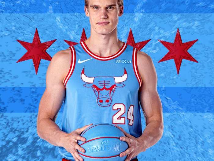 The Chicago Bulls went with the Bull logo, baby blue primary color, and red lining for their City unis.