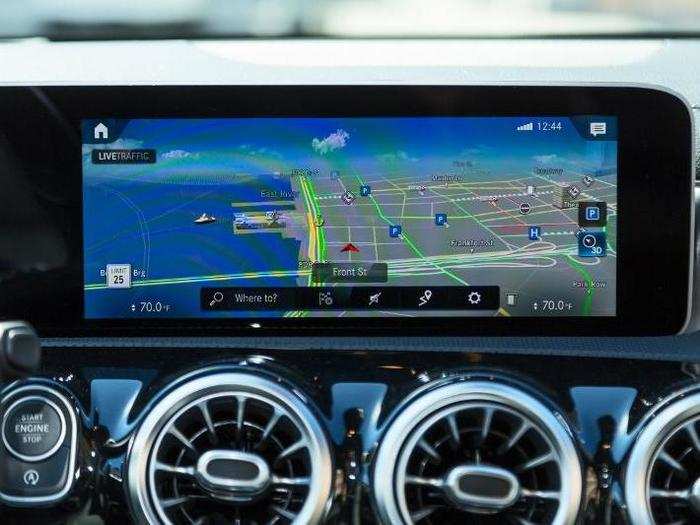 The instrument/infotainment screen is over 20 square inches. The 10.25-inch infotainment display runs Mercedes