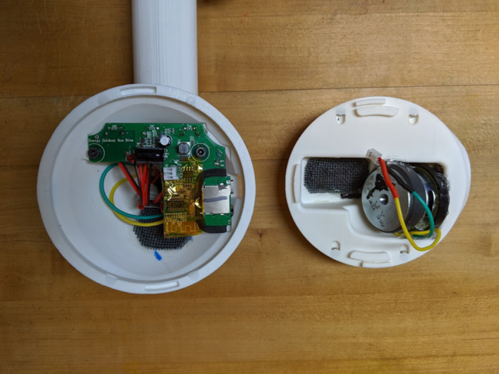 Beckman also assembled the electronics to make his giant AirPod a functional speaker. Next, he plans to build a matching right-ear AirPod Max, so he can get stereo sound.