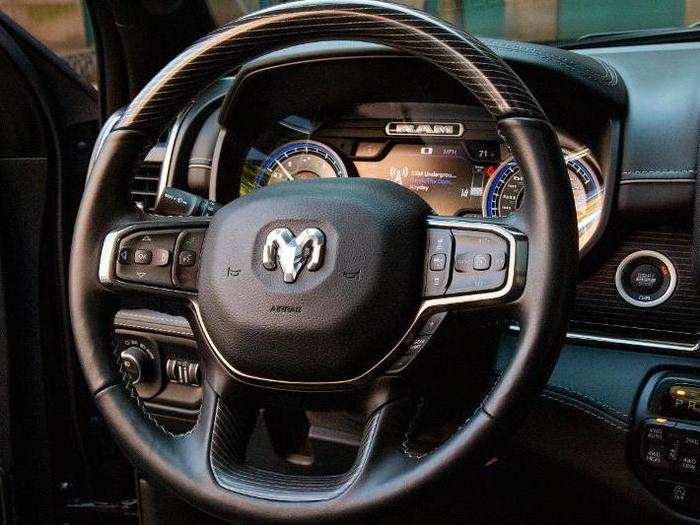 The multifunction steering wheel is the sort of thing that never would have been seen on the work trucks of yesteryear.