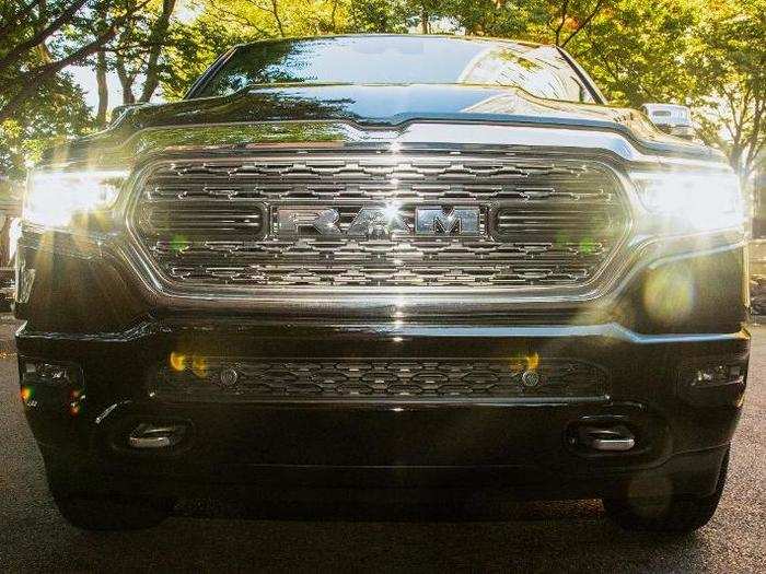 The RAM front end is a study in forcefulness, intended to invoke semis and deliver a singular road presence.