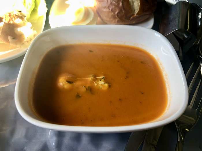 The soup was seriously fantastic, the perfect meal on a rainy fall flight.