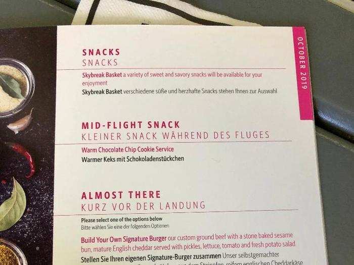 There were also plenty of snacks available mid-flight, and a pre-landing meal.