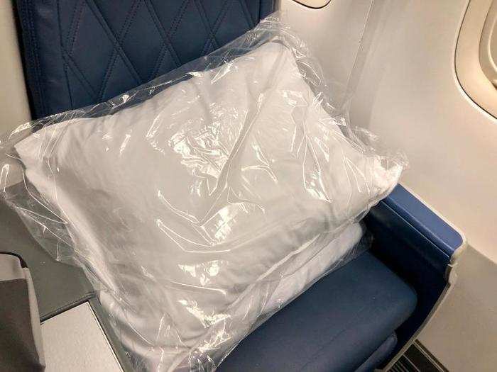 ... And a plastic-wrapped bedding set. Delta offers Westin Heavenly-branded bedding in Delta One, which is phenomenally comfortable.