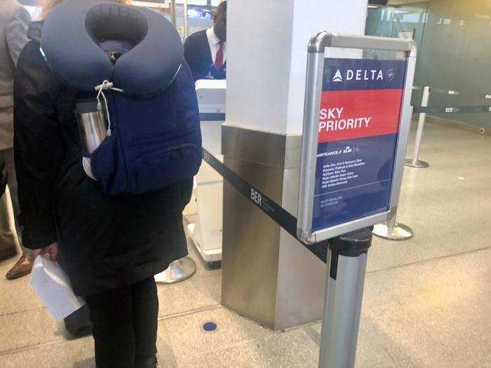 With a little more than an hour until departure, I went to the gate. Each gate has its own security screening, and Delta set up a separate line for business class and frequent flyers with elite status. There were a few people in front of me, and the whole process took about 15 minutes.