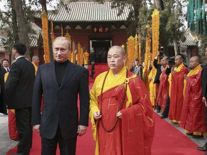 Shi has become something of a cultural ambassador for China. Here, he takes Russian leader Vladimir Putin around the temple. Putin made time to visit in 2006 during a two-day visit to China. It was a busy year for Shi. He also helped a media company produce "Kung Fu Star," martial arts