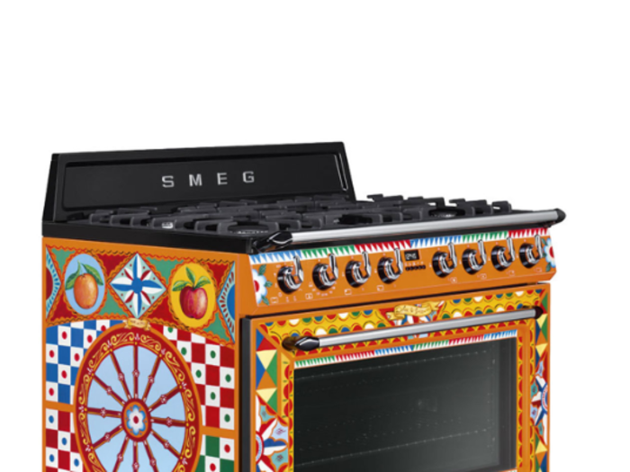 A Smeg x Dolce & Gabbana stainless steel range from the collaboration