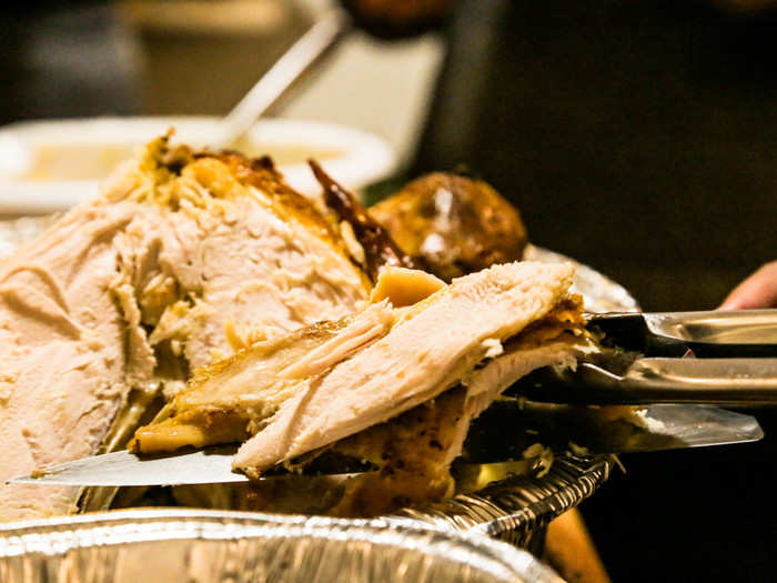 All feasters were pleased with the turkey. They said it was tender and flavorful — for turkey.