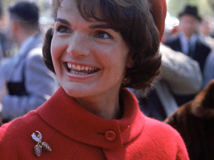 Tiffany was also a favorite of First Lady Jackie Kennedy, seen here wearing a Tiffany brooch gifted to her by President John F. Kennedy following the birth of their son.