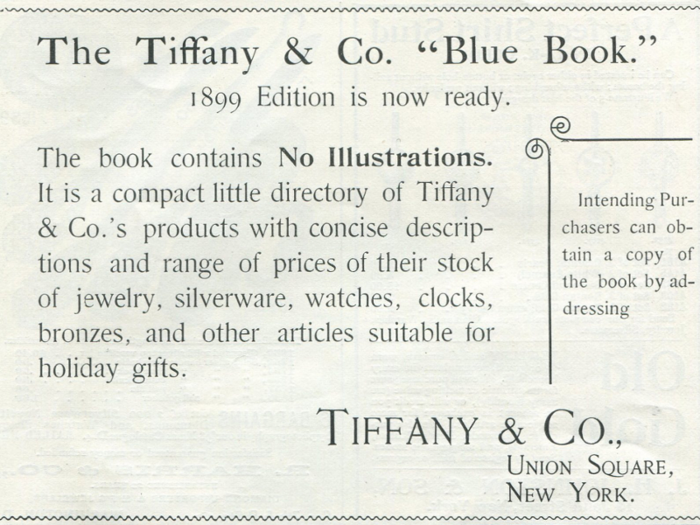 In 1845, Tiffany began publishing the Blue Book, a catalog of the company