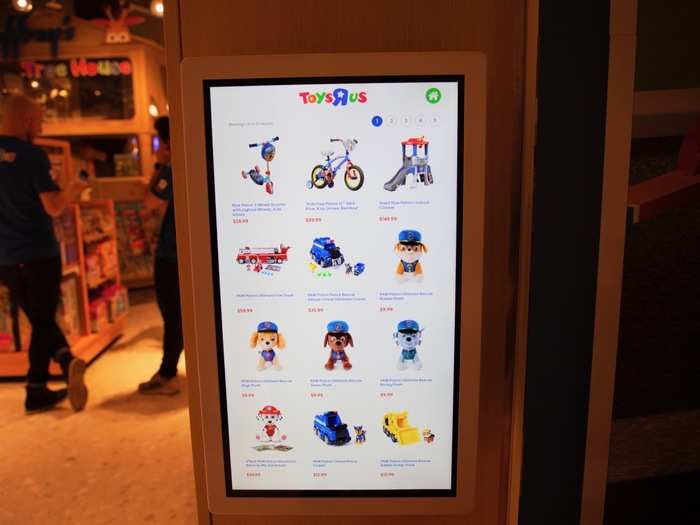 The kiosk led us to the Toys R Us website, which is powered by Target, and allowed us to scroll through pages of toys.