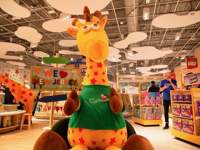 A stuffed Geoffrey the Giraffe — the Toys R Us mascot — greeted us at the front.