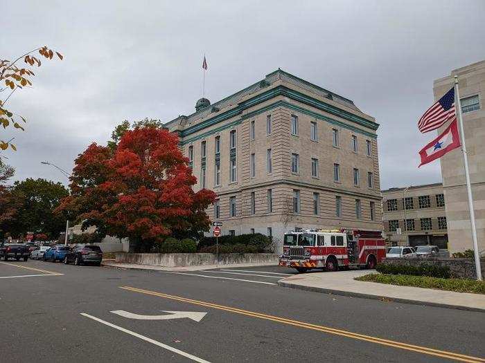 The firehouse downtown and leaves turning.