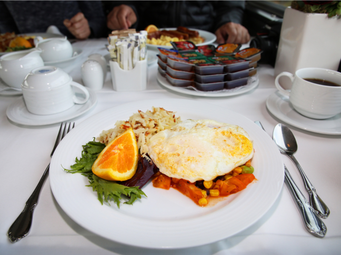 Daily specials and accommodating kitchen staff made up each of my 11 dining experiences on the train. Other brunches included brie-stuffed omelets, vegetarian hash topped with eggs, and fried chicken BLT sandwiches with a side of pancakes!