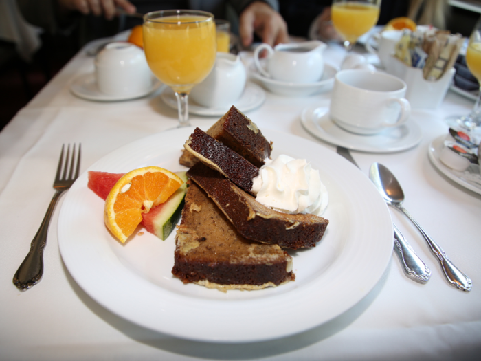 My first impression of the food onboard was at brunch — I ordered banana bread French toast and was not disappointed. Of course, my waiter insisted on topping off my welcome mimosa.