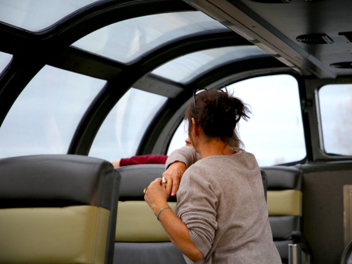 A major draw of this trip for passengers is the promise of stunning views. The best way to enjoy those views is through the elevated, windowed dome of the Skyline car.