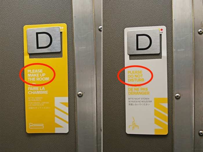 But, if you want to hold off on pulling down or putting away the bed, you can leave the "Do Not Disturb" sign outside your door.