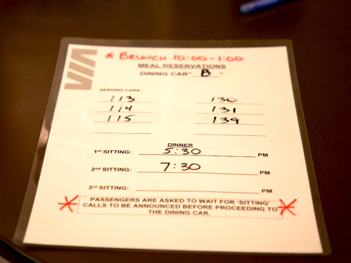 I checked in at the lounge entrance and while still at the station made my reservation for dinner with a crew member. Everyone was friendly and helpful from the get-go.