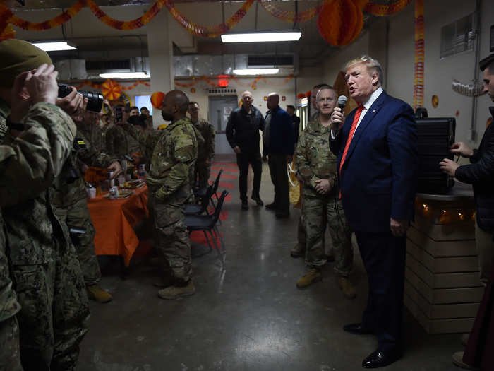 Once he was inside the airbase, Trump was greeted by chants of "USA! USA!"