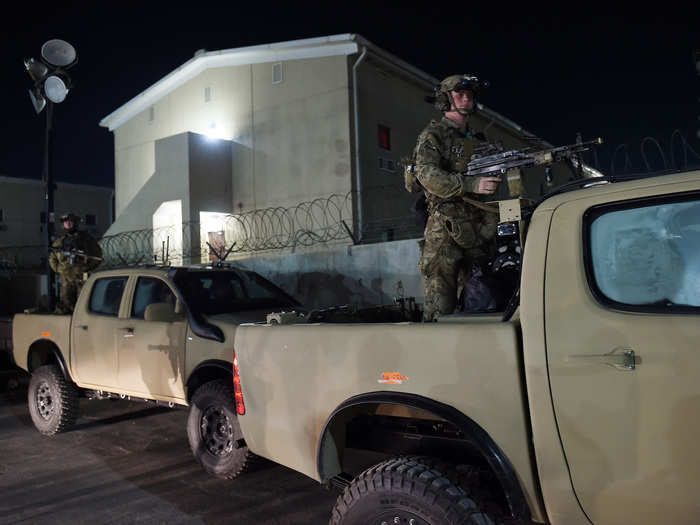 Security was high at the main base for US troops north of Kabul. Trump was transported by a 15-vehicle motorcade. Soldiers stood on the back of vehicles armed with automatic weapons.