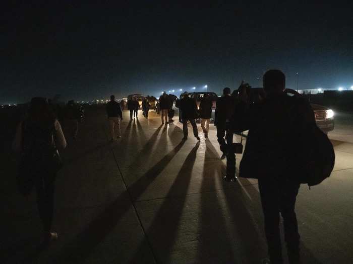 More than 12 journalists joined Trump for his trip, picked up from the roof of a public parking garage. They weren