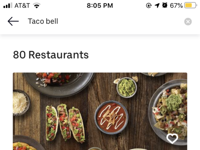 But one thing is keeping me from deleting Seamless/Grubhub for now — it offers delivery from my favorite restaurant, Taco Bell, through an exclusive partnership while Uber Eats does not.