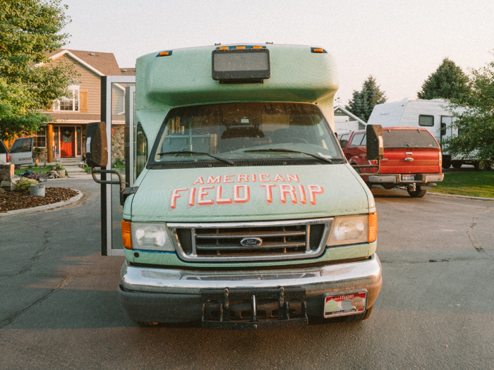 They purchased a used 2007 Eldorado Aerotech created on a Ford E450 chassis from an Arizona-based dealer and named the bus "Buster."