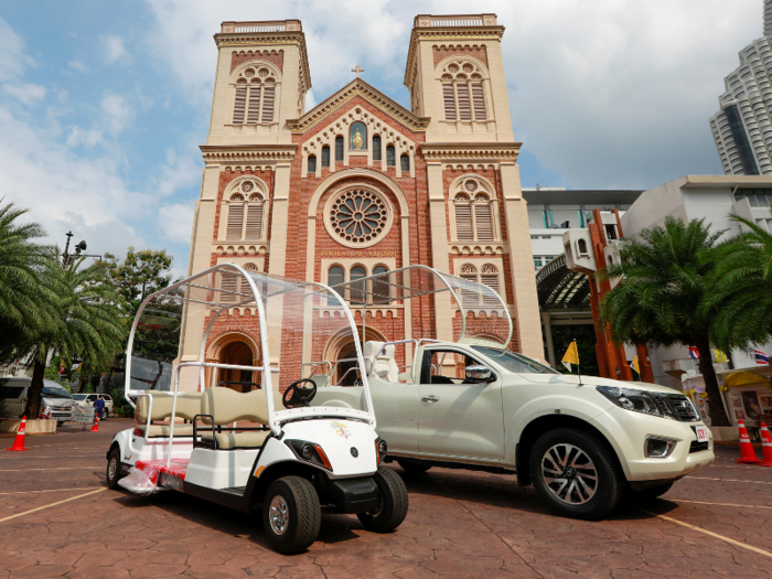 During his Thailand trip, the Pope was in a locally-produced Nissan pickup truck, according to UCA News. A "Papal Golf Cart" was also used for the November trip, according to The Thaiger.