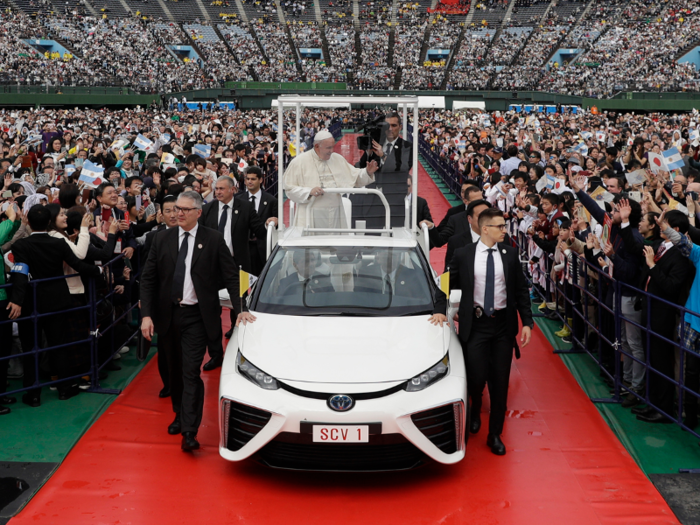 The Pope also rode in a carbon-neutral, hydrogen-powered Toyota Mirai around Japan during his visit in November, according to the Associated Press.