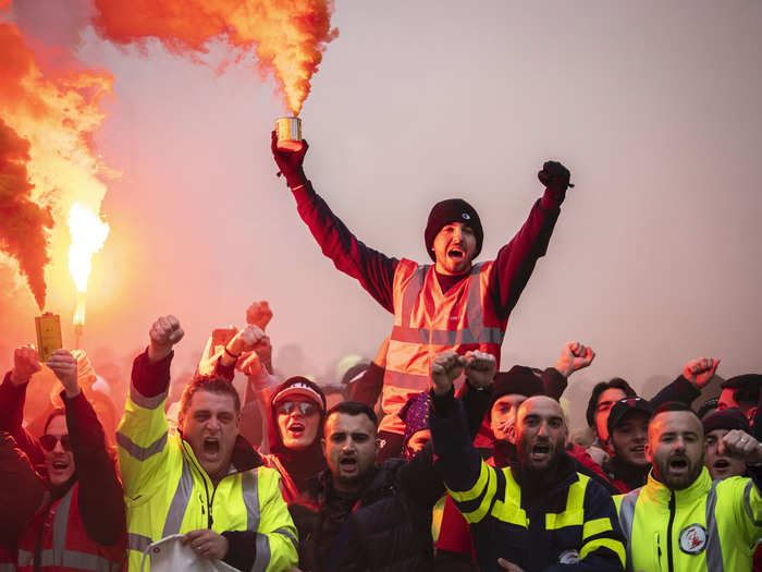 Flares are a common sight in these protests, too.