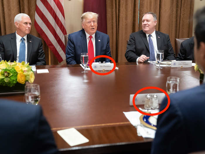 We did find a few instances where Trump had the same size shakers as others. Interestingly, this was in the Cabinet Room, the same room where the shakers have come in different sizes.