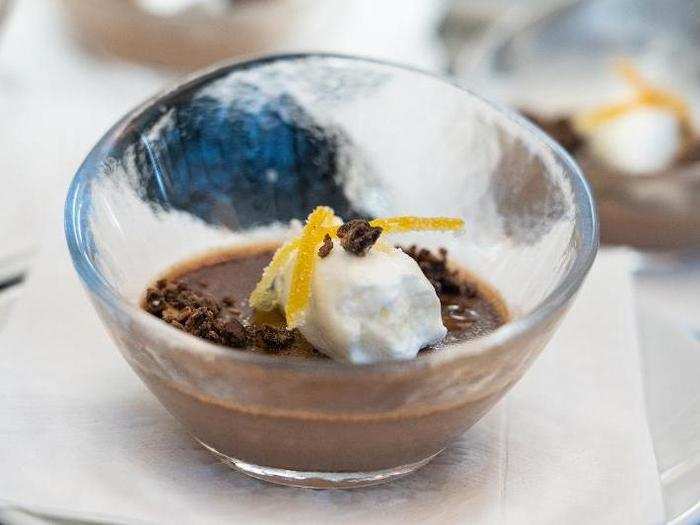 Finally, there was the dark chocolate budino, an absurdly delicious chocolate pudding with mandarin olive oil, candied citrus, a chocolate crunch, and fresh whipped cream.