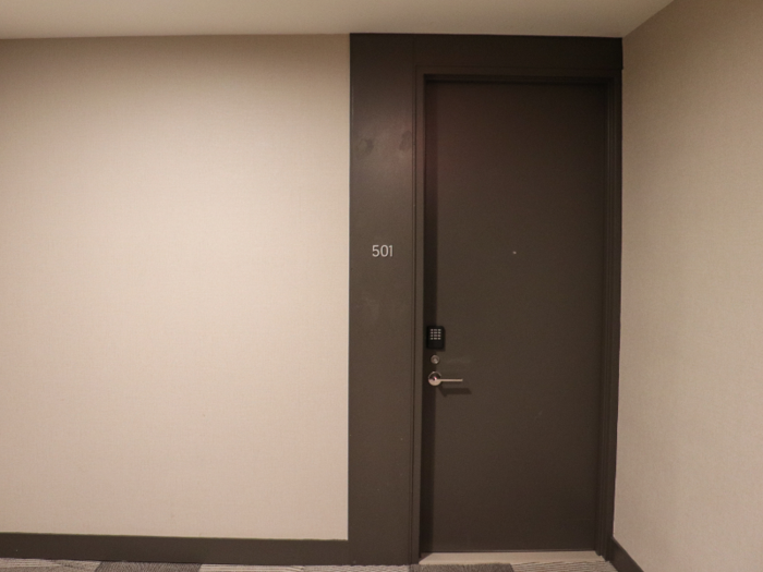 The apartment was just diagonal from the elevators.