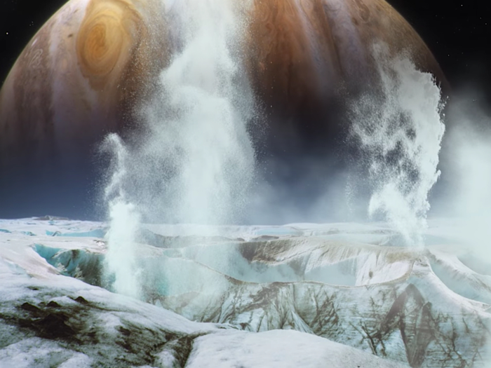 In 2013, NASA astronomers observed plumes of water vapor being ejected from the frigid, icy surface of Jupiter