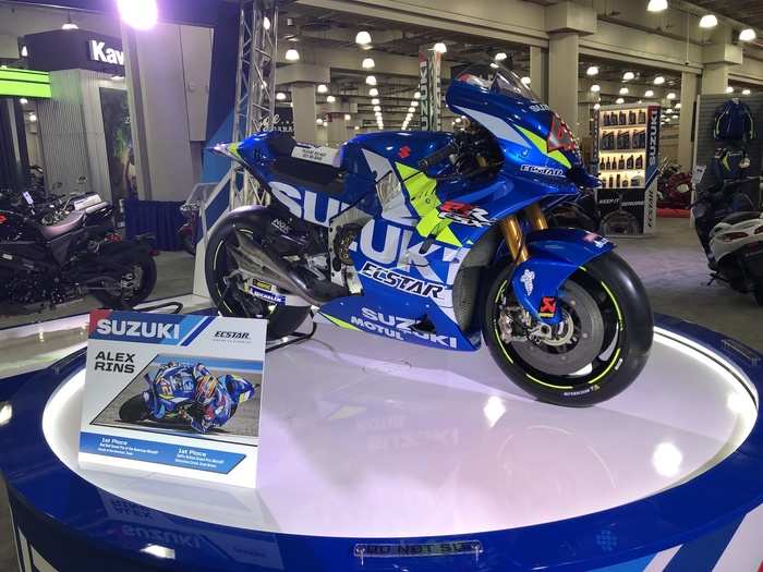 Suzuki brought a racing bike, among the few straight-off-the-track models being shown in New York.