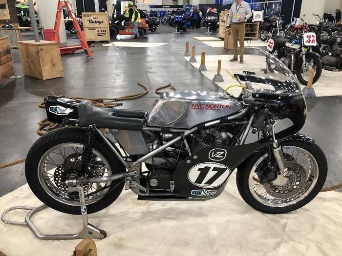 A shiny Norton racing bike.