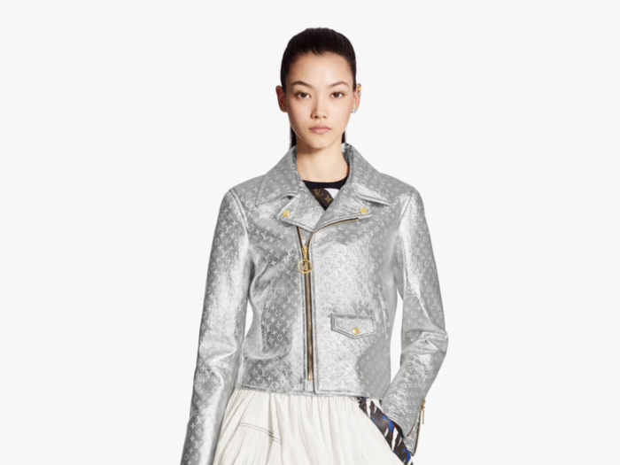 This leather biker jacket with the Louis Vuitton logo is one of the most expensive pieces in the collection at $5,650. The bubble skirt is one of the most feminine pieces, and costs $2,680.