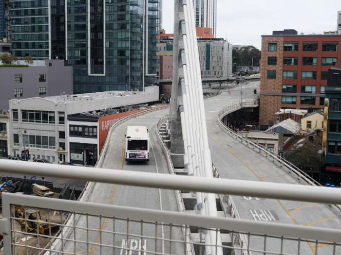 There are eleven bus lines running through the station on a third-story level.  The project included a bridge designed to more easily ferry buses in from the highway, an issue that has plagued transportation in the part of town for years.