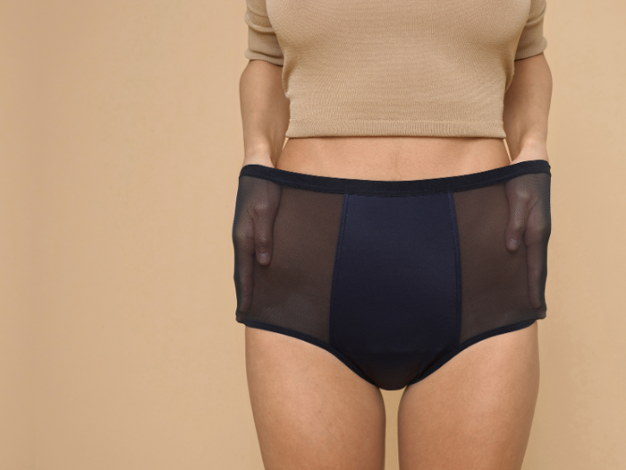 A pair of period underwear from a company that donates menstrual products