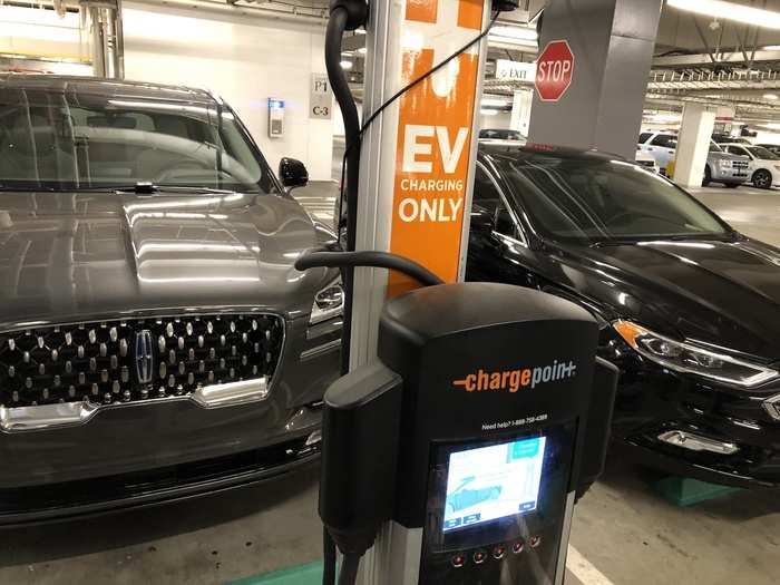 Luckily, the parking structure I like to use in downtown LA has ChargePoint locations, and I have an account.