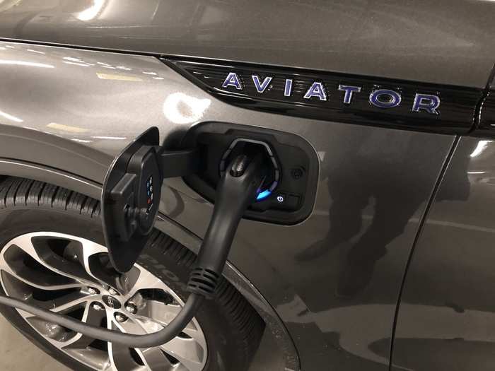 Yep, the Aviator GT is a plug-in hybrid, with a 75-kilowatt-hour battery that adds about 20 miles of all-electric range.