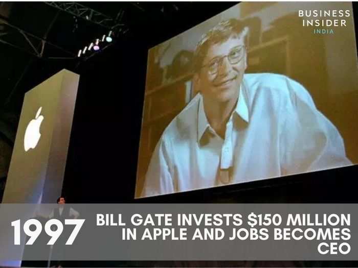 1997 – Arch-rival Microsoft infuses $150 million into Apple, Jobs becomes the CEO