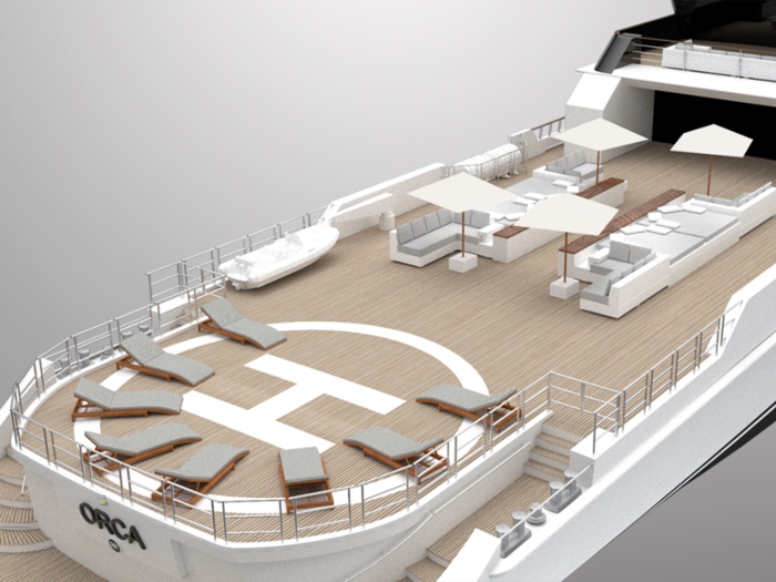 The superyacht has a four-deck design with a variety of luxury features.