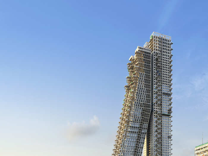 The Altair building in Colombo, Sri Lanka, consists of two towers. One of them appears to be leaning on the other.