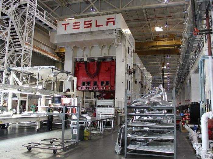 One unique feature of the Tesla factory is this enormous stamping press.