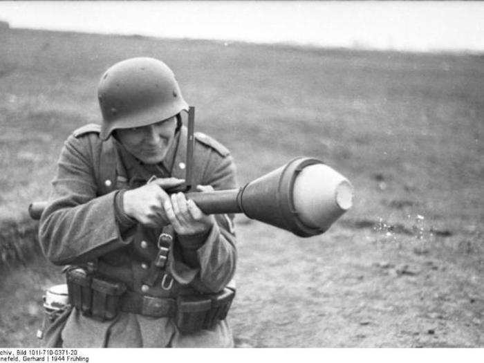 The Panzerfaust as a wall-breaching weapon.