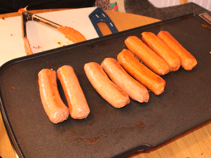 The winner of the three Beyond Meat products we tried was, by far, the Beyond Sausage. The sausages are available as bratwursts or hot Italian sausages. As the sausages sizzled on the grill, we were surprised to note they even smelled vaguely like meat.