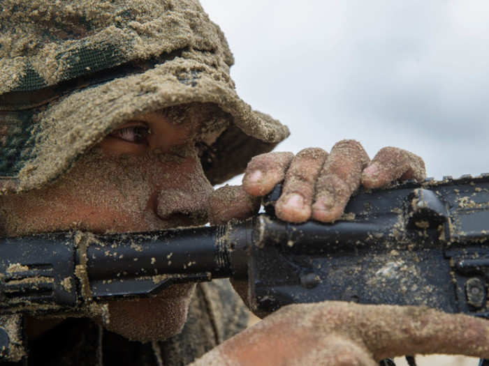 Marine Corps Lance Cpl. Juan Vasquezninco provides security during small boat raid training at Marine Corps Base Camp Pendleton, Calif., Sept. 10, 2019.